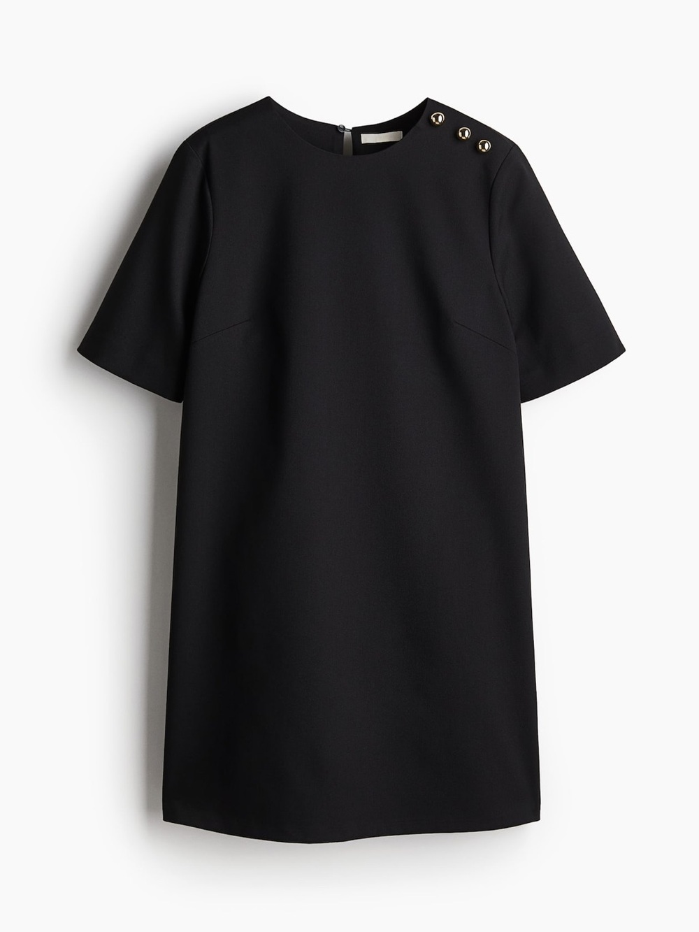H&M Black Short Sleeve Shift Dress with Gold Shoulder Button Detail